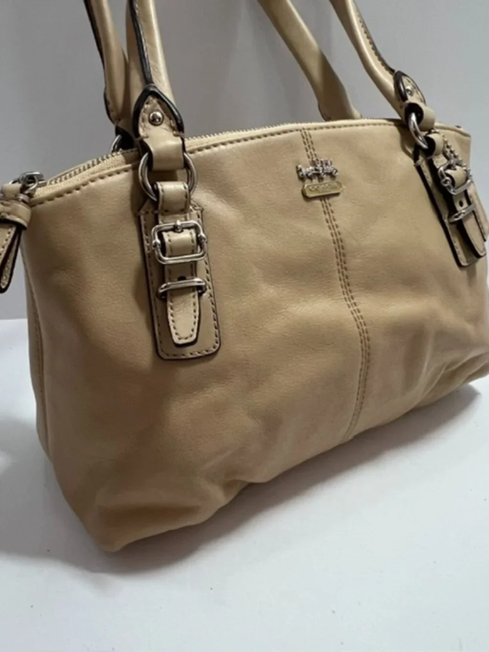 Coach Madison Mini Leather Satchel Handbag Beige Top straps w/cert of auth. VTG